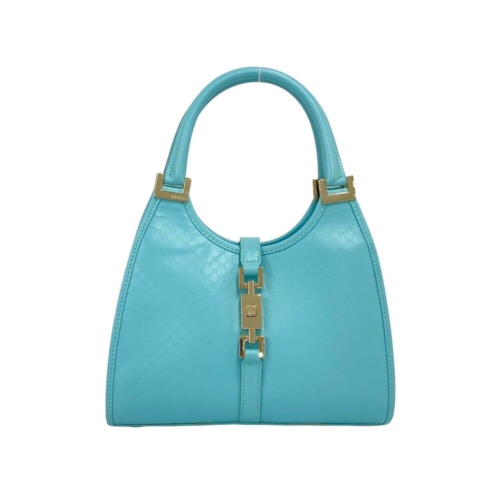 GUCCI Jackie Leather Handbag/Mini Tote Bag with Micro Guccissima Pattern, Blu...
